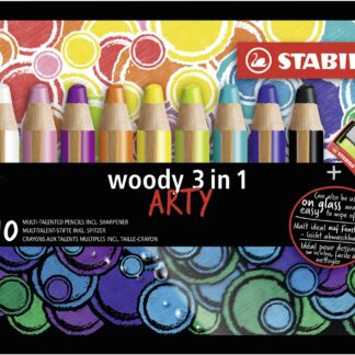 Etui carton x 10 STABILO woody 3 in 1 ARTY + 1 taille-crayon