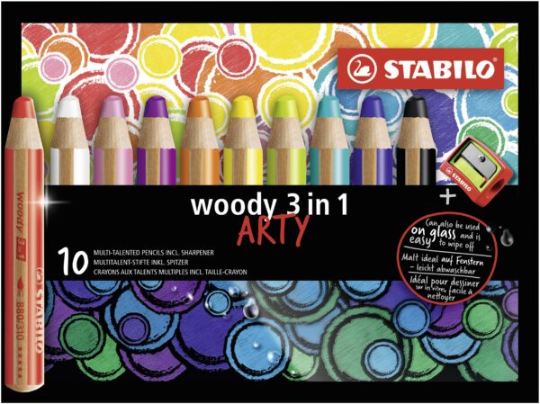 Etui carton x 10 STABILO woody 3 in 1 ARTY + 1 taille-crayon - Carton de 5 pièces