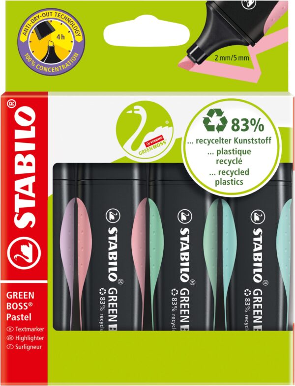 Etui carton x 4 STABILO GREEN BOSS Pastel - lilas + rose + menthe +turquoise