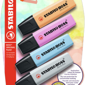 Blister carton x 4 STABILO BOSS ORIGINAL Pastel - abricot + bleu + mauve + gris