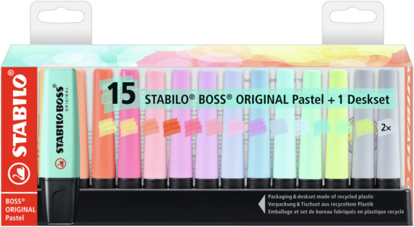 Set de bureau x 15 STABILO BOSS ORIGINAL Pastel - Carton de 5 pièces