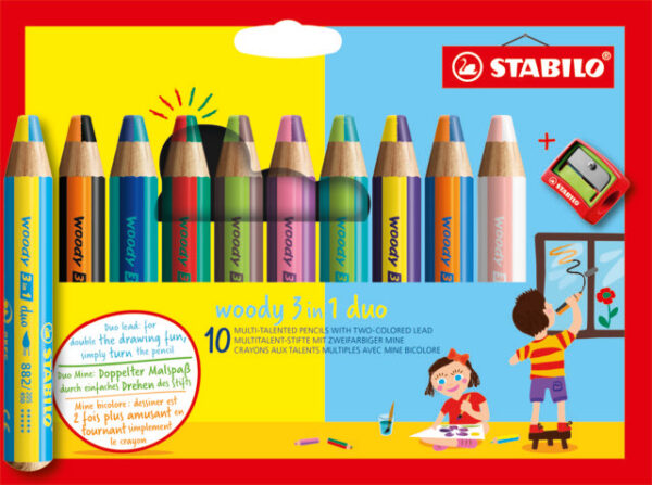 Etui carton x 10 STABILO woody 3 in 1 duo + 1 taille-crayon - Carton de 5 pièces