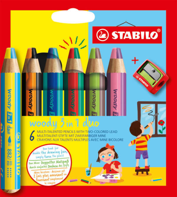 Etui carton x 6 STABILO woody 3 in 1 duo + 1 taille-crayon