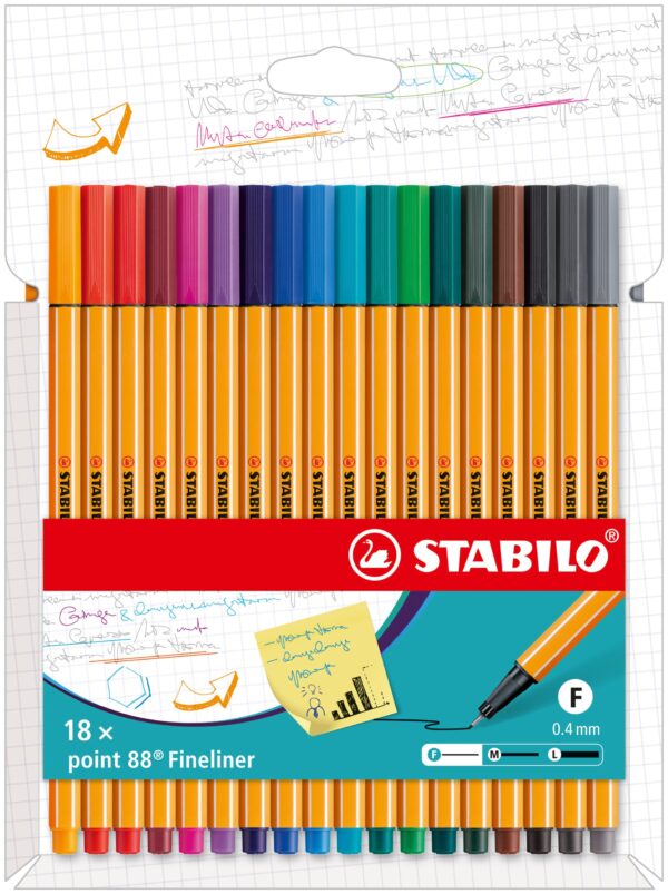 Etui carton x 18 STABILO point 88 - coloris intenses - Carton de 10 pièces