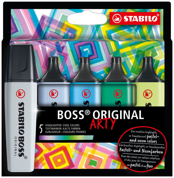Etui carton x 5 STABILO BOSS ORIGINAL ARTY - couleurs froides