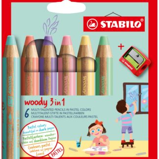 Etui carton x 6 STABILO woody 3 in 1 + 1 taille-crayons - coloris pastel - Carton de 5 pièces
