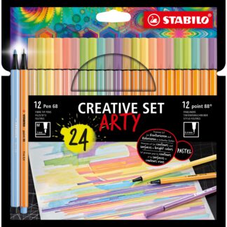 Set créatif STABILO ARTY x 24 pièces : 12 STABILO Pen 68 + 12 STABILO point 88