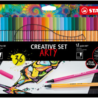 Set créatif STABILO ARTY x 36 pièces : 18 STABILO Pen 68 + 18 STABILO point 88 - Carton de 6 pièces