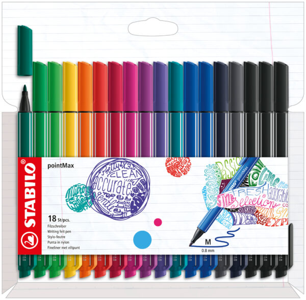 Etui carton x 18 STABILO pointMax - coloris intenses - Carton de 10 pièces