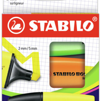 Etui carton x 3 STABILO BOSS MINI - jaune + orange + vert - Carton de 10 pièces