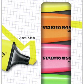 Etui carton x 5 STABILO BOSS MINI - bleu + vert + rose + orange + jaune - Carton de 10 pièces