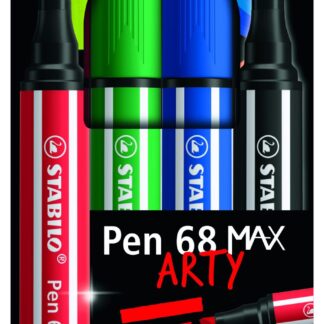 Etui carton x 4 STABILO Pen 68 MAX ARTY - noir + bleu + rouge + vert