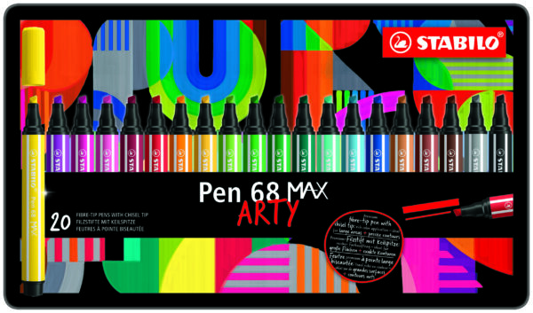Boîte métal x 20 STABILO Pen 68 MAX ARTY - Carton de 5 pièces