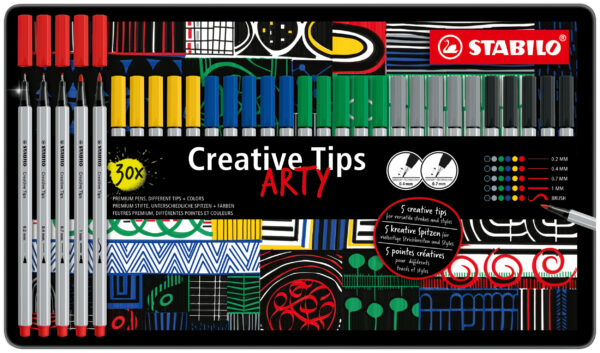 Boîte métal x 30 STABILO Creative Tips - coloris classiques
