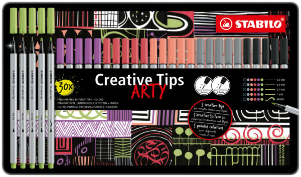 Boîte métal x 30 STABILO Creative Tips - coloris pastel