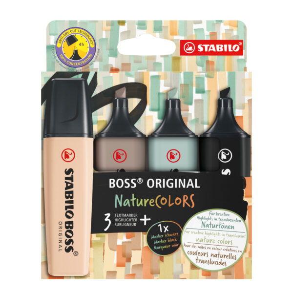 Etui carton x 4 STABILO BOSS ORIGINAL Nature - beige rosé, gris taupe, vert eucalyptus, noir