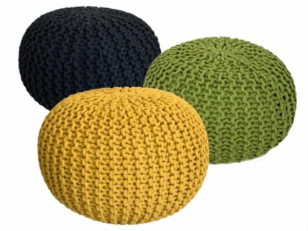 Ensemble de poufs 3 pièces Ø 55 cm coussin de sol tabouret tricoté tabouret coussin de siège tabouret tricot grossier durable