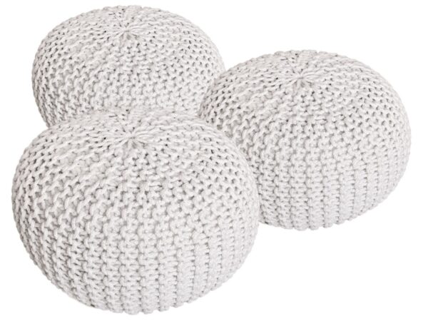 Ensemble de poufs 3 pièces Ø 55 cm coussin de sol tabouret tricoté tabouret coussin de siège tabouret tricot grossier durable