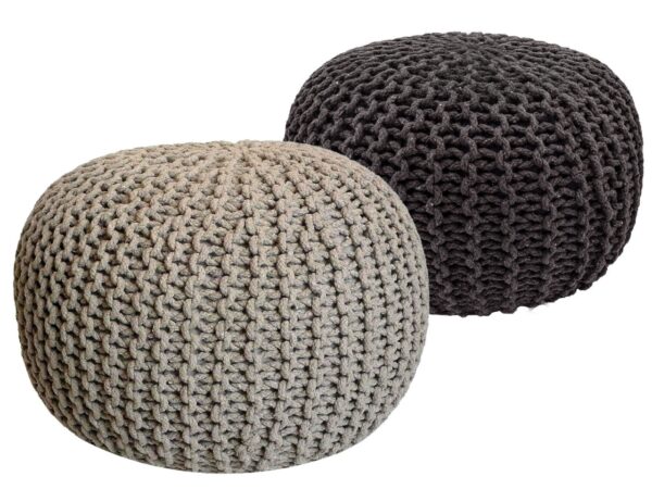 Tabouret Pouf SET 2 pièces Ø 55 cm H 37 cm Tabouret tricoté coussin de sol aspect tricot grossier durable