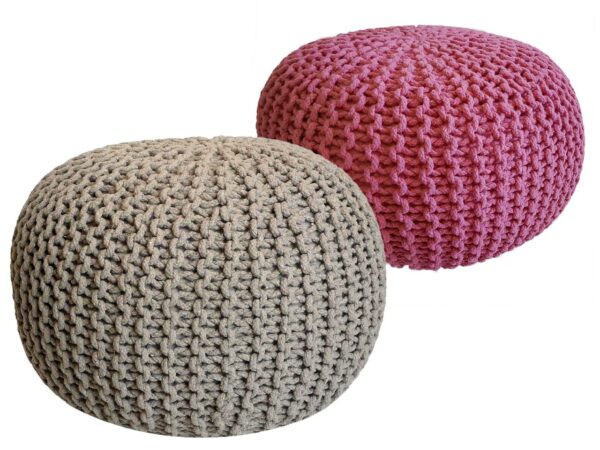 Tabouret Pouf SET 2 pièces Ø 55 cm H 37 cm Tabouret tricoté coussin de sol aspect tricot grossier durable