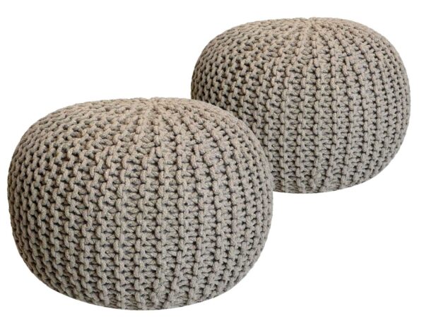 Tabouret Pouf SET 2 pièces Ø 55 cm H 37 cm Tabouret tricoté coussin de sol aspect tricot grossier durable