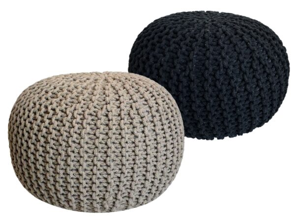 Tabouret Pouf SET 2 pièces Ø 55 cm H 37 cm Tabouret tricoté coussin de sol aspect tricot grossier durable
