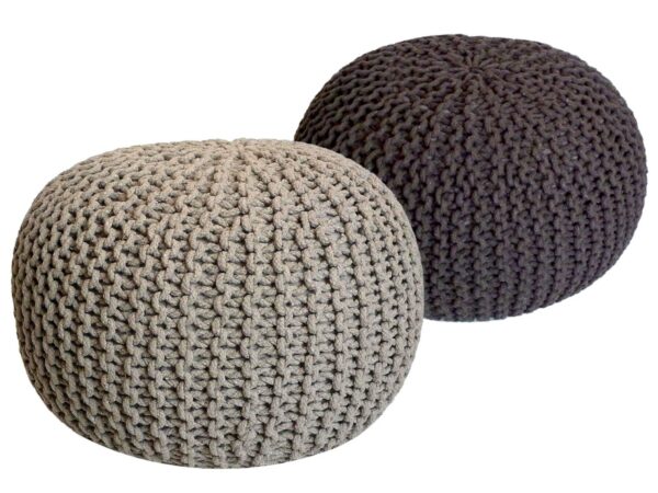 Tabouret Pouf SET 2 pièces Ø 55 cm H 37 cm Tabouret tricoté coussin de sol aspect tricot grossier durable