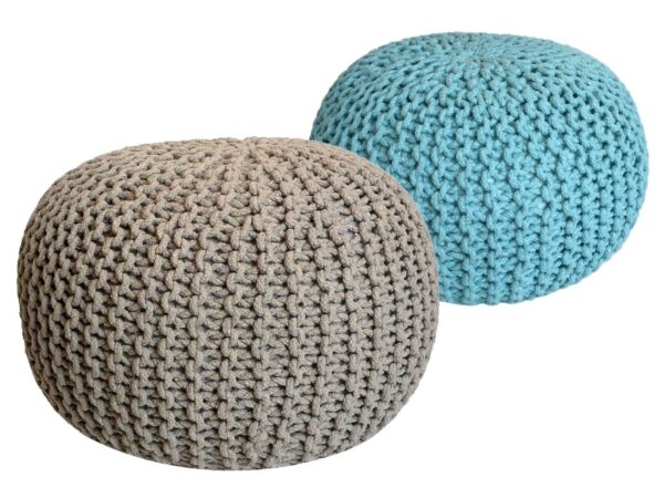 Tabouret Pouf SET 2 pièces Ø 55 cm H 37 cm Tabouret tricoté coussin de sol aspect tricot grossier durable