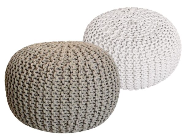 Tabouret Pouf SET 2 pièces Ø 55 cm H 37 cm Tabouret tricoté coussin de sol aspect tricot grossier durable