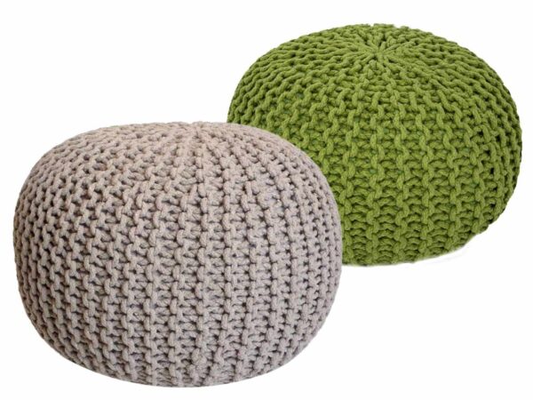 Tabouret Pouf SET 2 pièces Ø 55 cm H 37 cm Tabouret tricoté coussin de sol aspect tricot grossier durable
