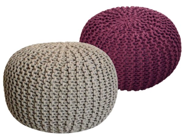 Tabouret Pouf SET 2 pièces Ø 55 cm H 37 cm Tabouret tricoté coussin de sol aspect tricot grossier durable
