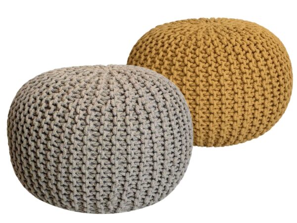Tabouret Pouf SET 2 pièces Ø 55 cm H 37 cm Tabouret tricoté coussin de sol aspect tricot grossier durable