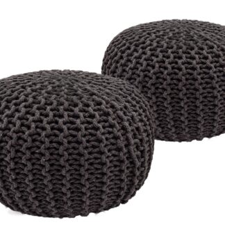 Sitzhocker Pouf SET 2 Stück Ø 55 cm H 37 cm Strickhocker Bodenkissen Grobstrick-Optik nachhaltig / grau & grau