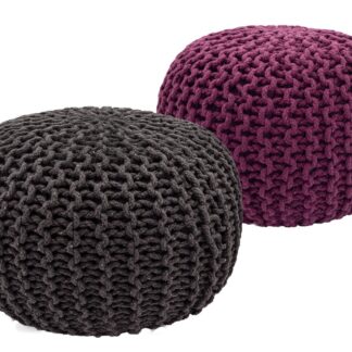 Tabouret Pouf SET 2 pièces Ø 55 cm H 37 cm Tabouret tricoté coussin de sol aspect tricot grossier durable