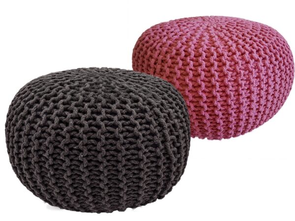 Tabouret Pouf SET 2 pièces Ø 55 cm H 37 cm Tabouret tricoté coussin de sol aspect tricot grossier durable