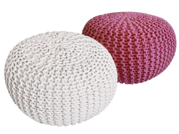 Tabouret Pouf SET 2 pièces Ø 55 cm H 37 cm Tabouret tricoté coussin de sol aspect tricot grossier durable