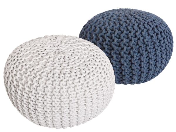 Tabouret Pouf SET 2 pièces Ø 55 cm H 37 cm Tabouret tricoté coussin de sol aspect tricot grossier durable