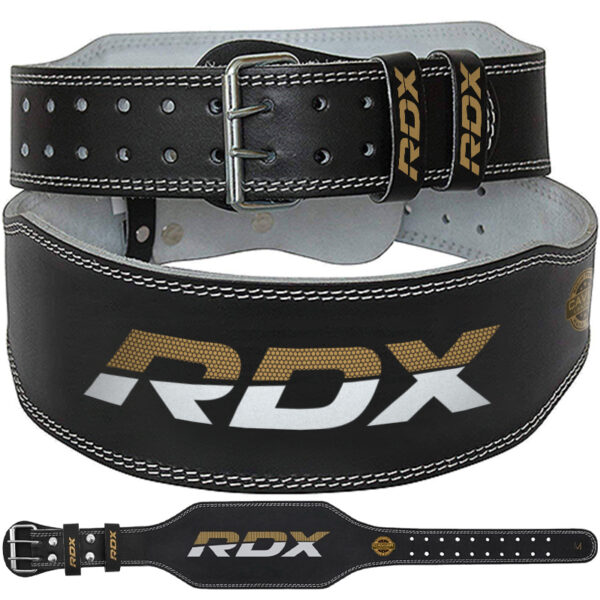 RDX 6 pouce CEINTURE DE MUSCULATION EN CUIR Doré/noir/blanc 2XL