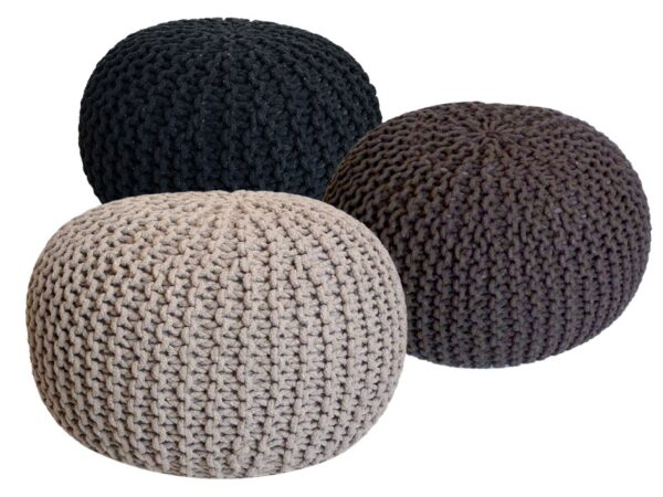 Ensemble de poufs 3 pièces Ø 55 cm coussin de sol tabouret tricoté tabouret coussin de siège tabouret tricot grossier durable