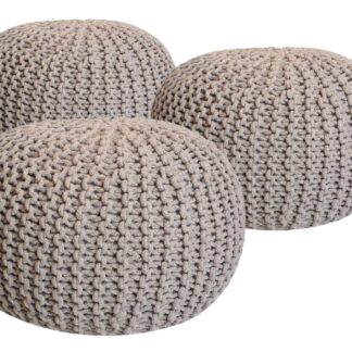 Ensemble de poufs 3 pièces Ø 55 cm coussin de sol tabouret tricoté tabouret coussin de siège tabouret tricot grossier durable