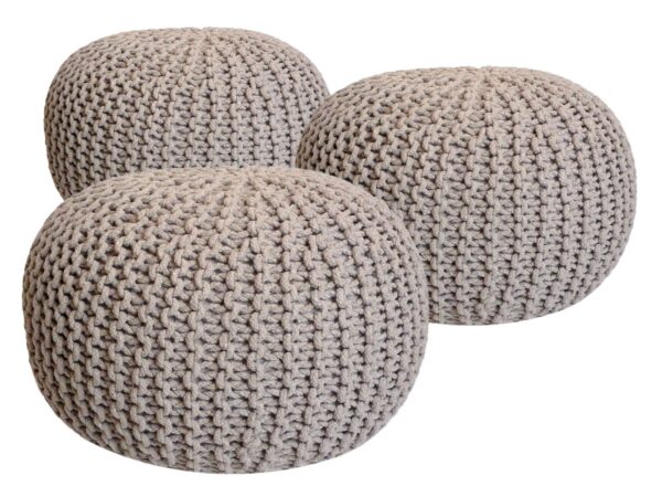 Ensemble de poufs 3 pièces Ø 55 cm coussin de sol tabouret tricoté tabouret coussin de siège tabouret tricot grossier durable