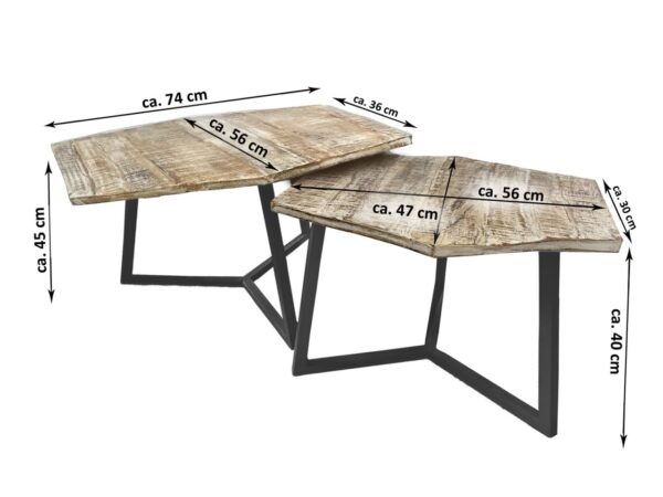 Ensemble table basse 2 pièces table de salon table gigogne Paris structure métal noir blanc ou argent vieilli – Image 4