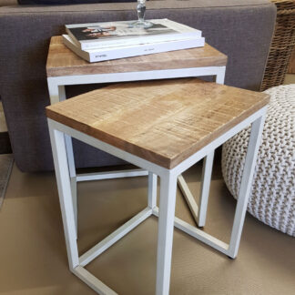 Table d'appoint table gigogne en bois lot de 2 table de salon table basse Dallas structure métal