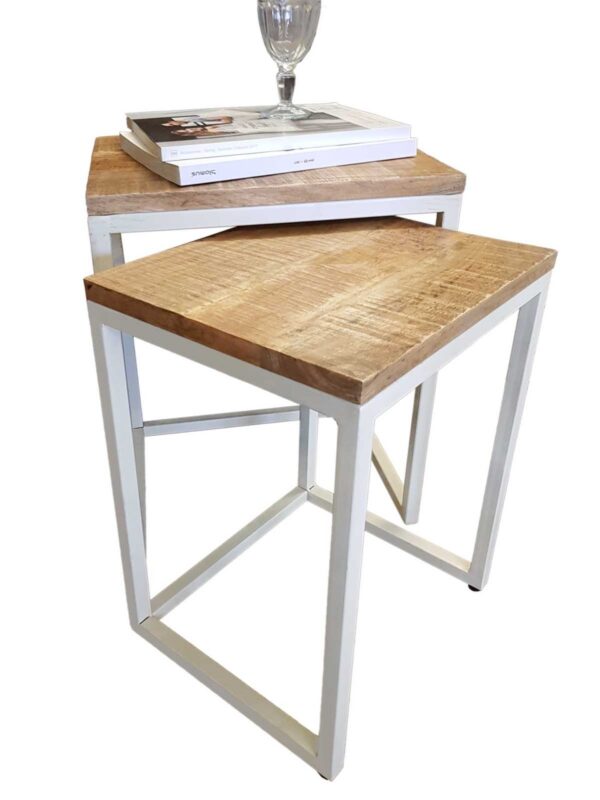 Table d'appoint table gigogne en bois lot de 2 table de salon table basse Dallas structure métal – Image 2