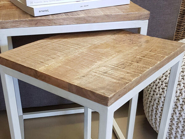 Table d'appoint table gigogne en bois lot de 2 table de salon table basse Dallas structure métal – Image 3