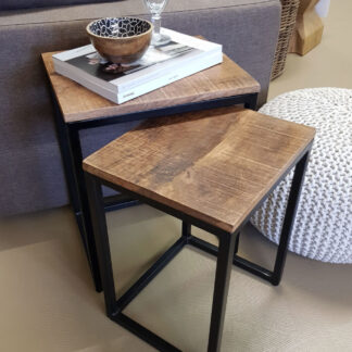 Table d'appoint table gigogne en bois lot de 2 table de salon table basse Dallas structure métal