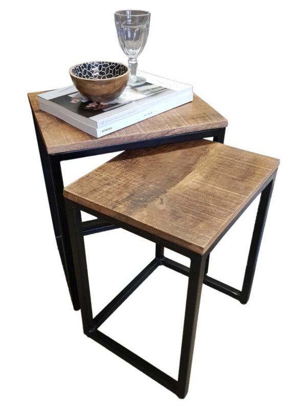 Table d'appoint table gigogne en bois lot de 2 table de salon table basse Dallas structure métal – Image 2