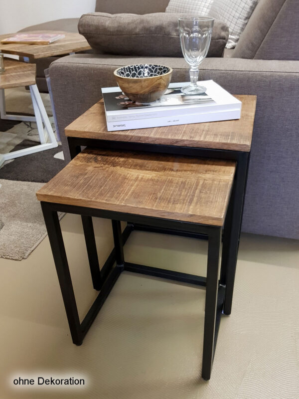 Table d'appoint table gigogne en bois lot de 2 table de salon table basse Dallas structure métal – Image 4