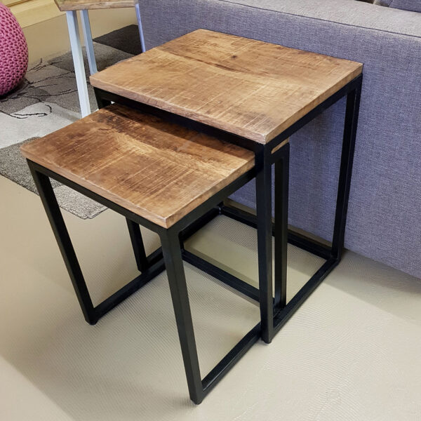 Table d'appoint table gigogne en bois lot de 2 table de salon table basse Dallas structure métal – Image 3