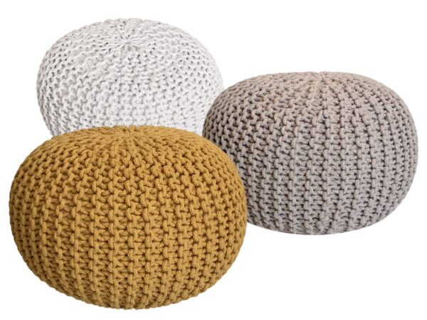 Ensemble de poufs 3 pièces Ø 55 cm coussin de sol tabouret tricoté tabouret coussin de siège tabouret tricot grossier durable